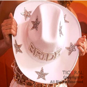 SOMBRERO COWBOY PREMIUM BRIDE DECO BLANCO x 1